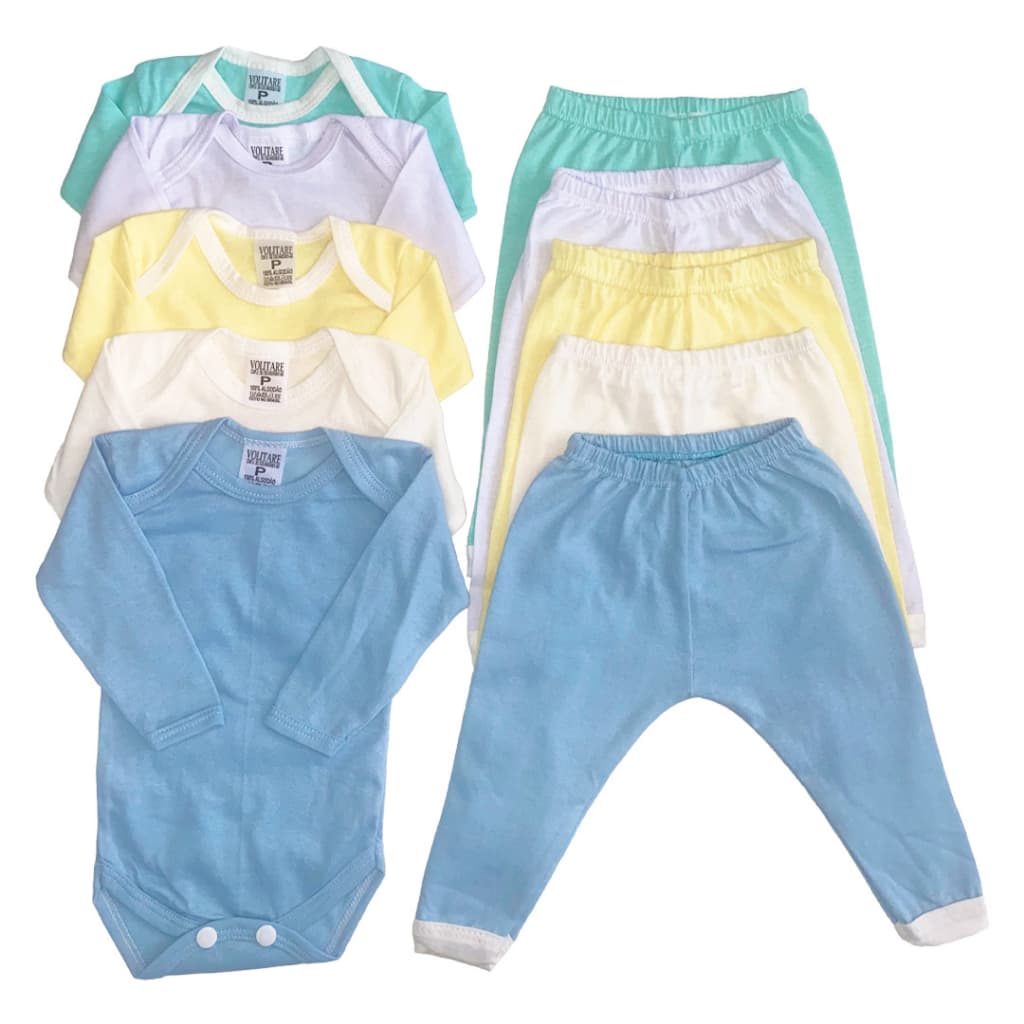 Kit 10 peças Body Manga Longa e Mijão bebê Maternidade Algodão Enxoval Roupa de bebê