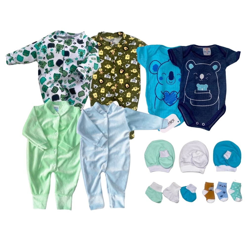 Super Kit de Bebê 18 Peças Body e Macacão Enxoval Maternidade