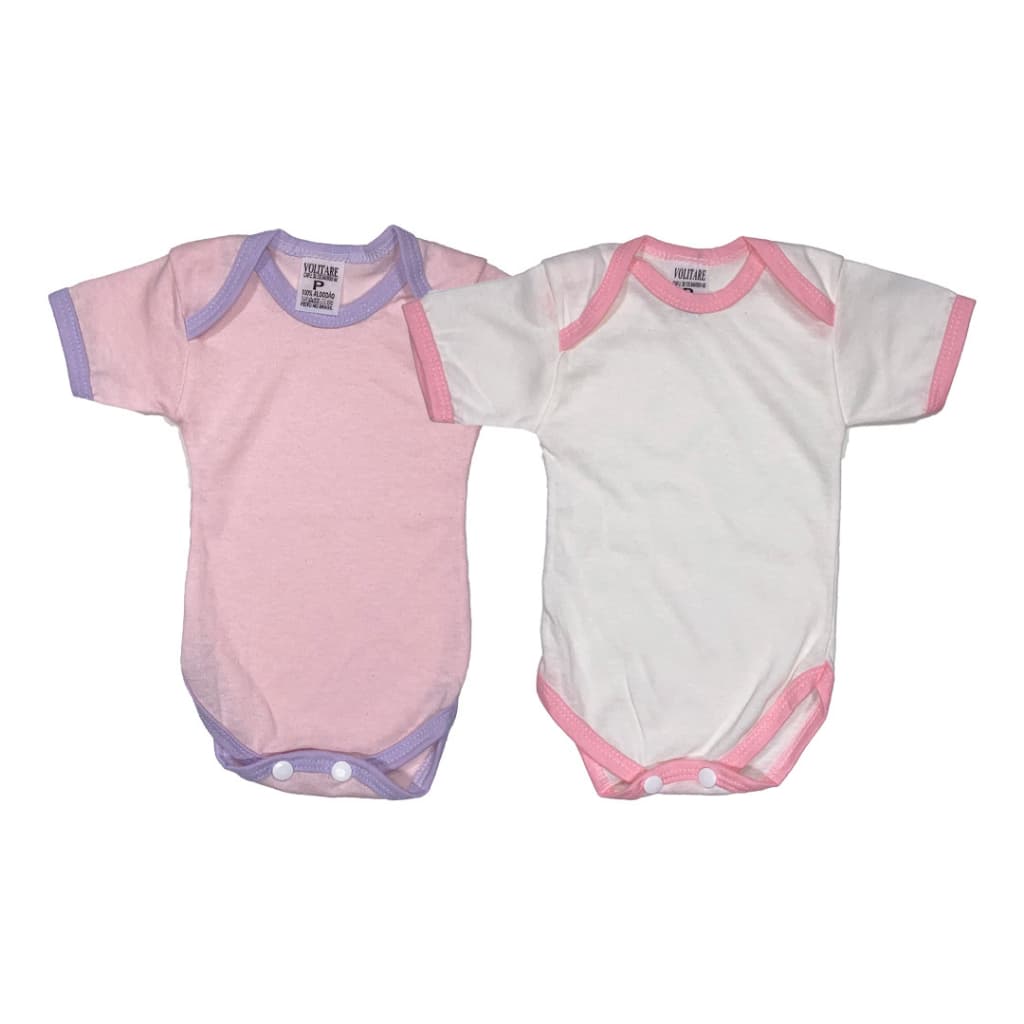 Kit 2 Body de Bebê Manga Curta Algodão Malha Liso Enxoval Maternidade