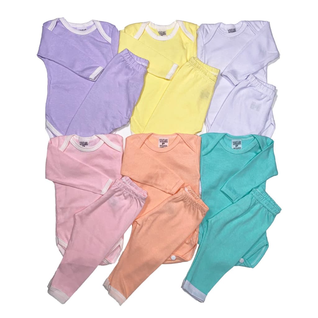 Kit 12 Peças Roupas Bebê Enxoval Maternidade 6 Body Manga Longa + 6 Mijão