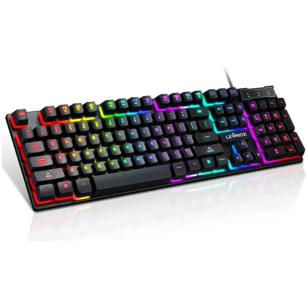 Teclado Gamer Led Rgb Com Fio Usb Semi-Mecânico  Pt-br Preto Pc Iluminado Lehmox Ley-2086