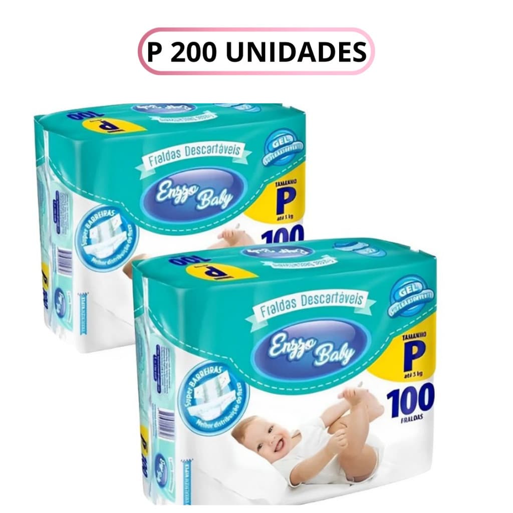 Kit com 2 Pacotes Fralda Descartável Infantil Enzzo Baby P  (100 un cada PCT) 200 UN TOTAL