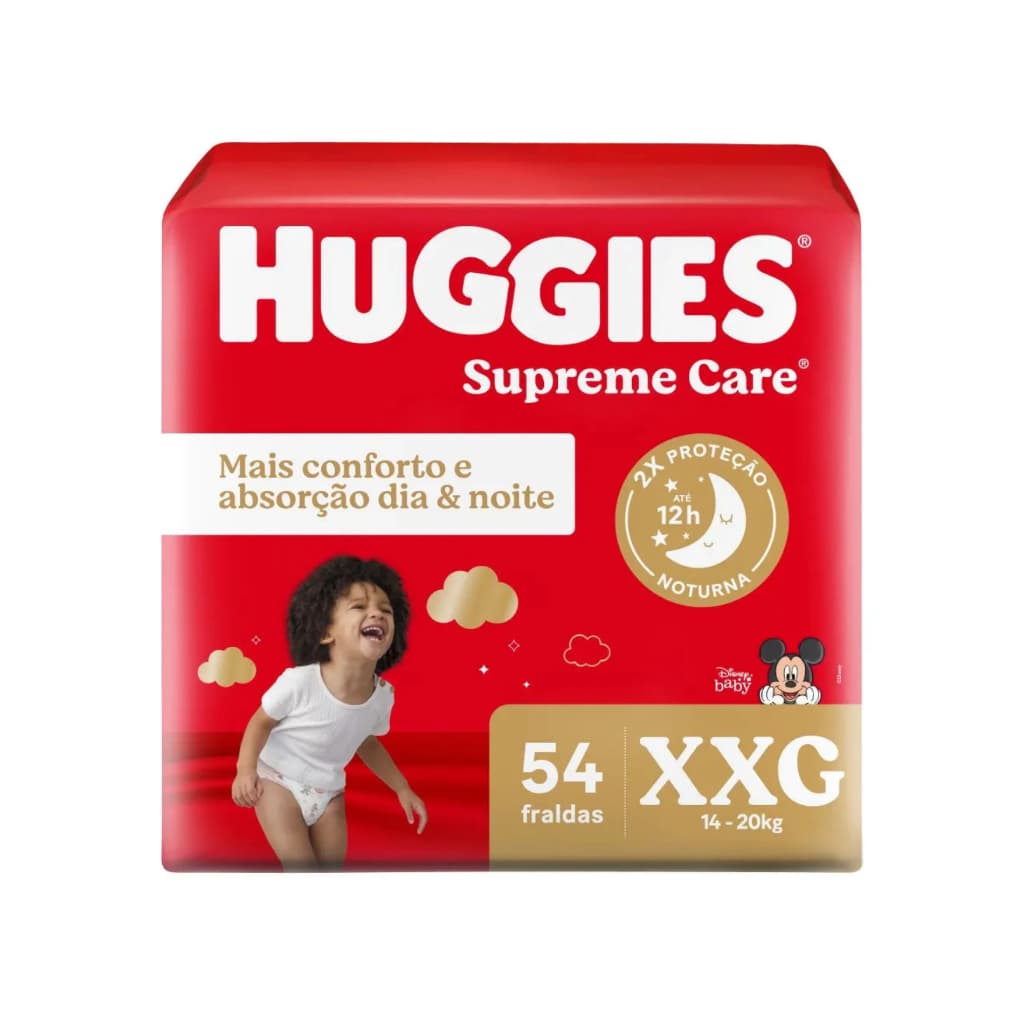 Fralda Descartável Infantil Huggies Supreme Care Hiper Dia E Noite Tam XXG 54 UNIDADES