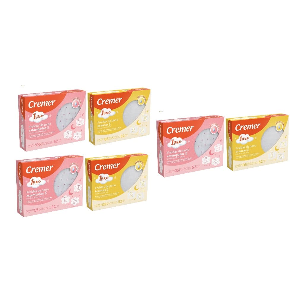 Kit C/ 3 Cx Fralda Branca + 3 Cx Fralda Luxo Menina Cremer
