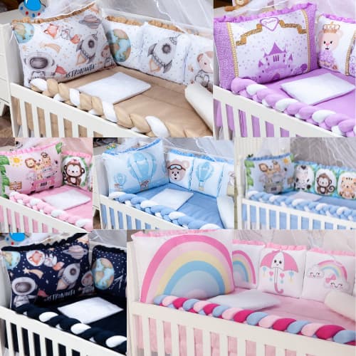 Kit Berço 12 Peças Americano Menina e Menino Quarto de Bebê Enxoval Luxo