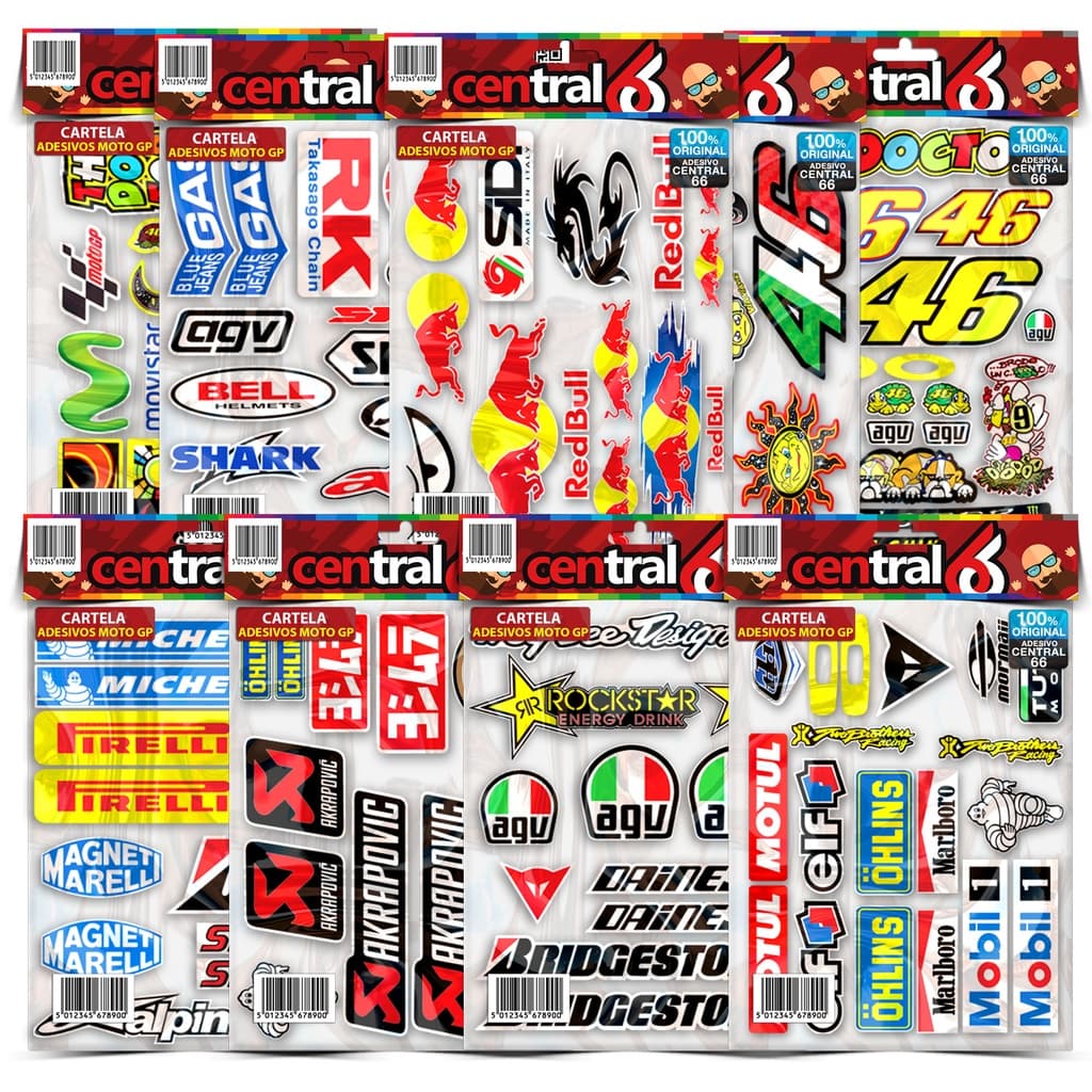 Kit Cartela des 146 Adesivos Patrocinios Dragão Tutto Moto The Doctor VR MotoGP Moto GP