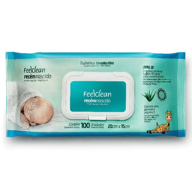 Toalhinhas Umedecidas Lenços Umedecidos FEELCLEAN Recém Nascido 100 unidades