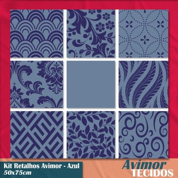 Kit 9 Retalhos Tricoline Must Have Azul 50x75 Costura Criativa Artesanato Confecção Ateliê Patchwork