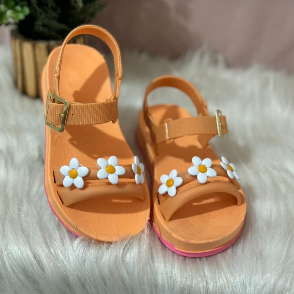 Sandália 3 Flores Blogueira Delicada Confortável Infantil Menina