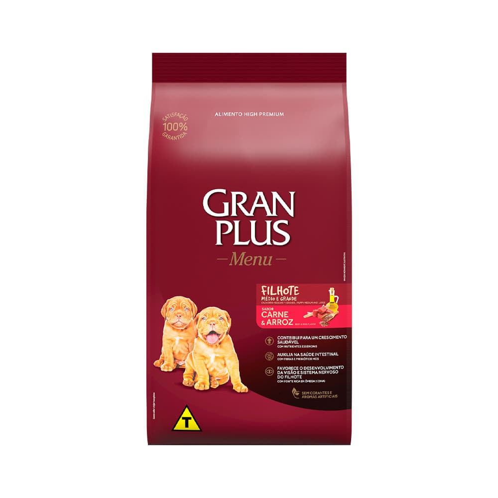 Ração 15kg GranPlus Menu Cão Filhote Raças Medias e Grandes Sabor Carne