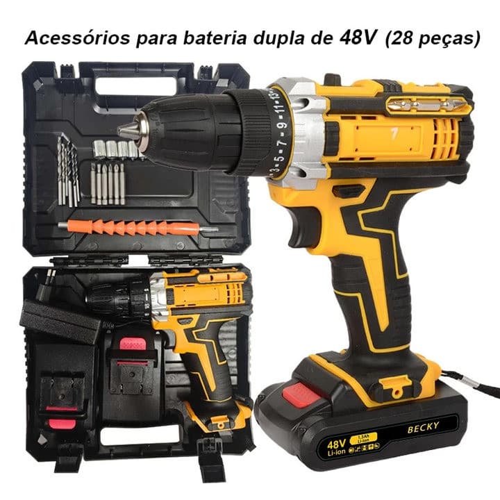 Parafusadeira Profissional 48V com 2 Baterias Completo + Estuche e Acessórios