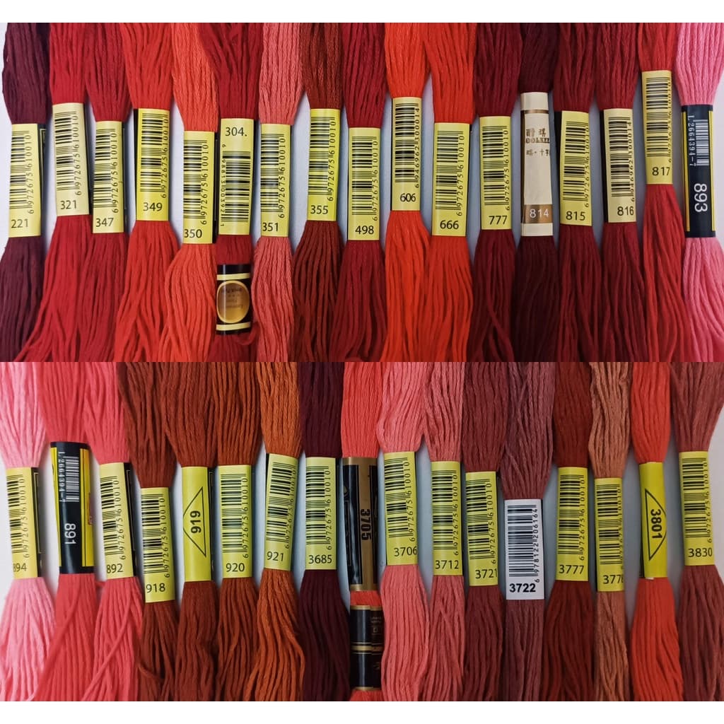 linha meada para bordar ponto cruz vermelha/marron numeradas