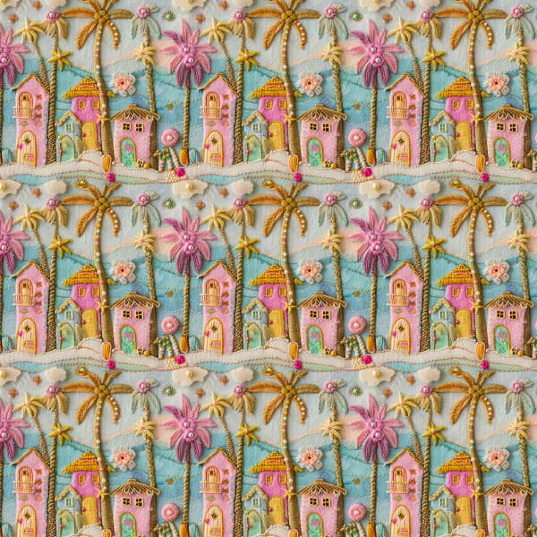 Tecido Tricoline Digital - Vila Do Oásis 100% Algodão Bolsas Luxo Quilting Patchwork Mesa Posta