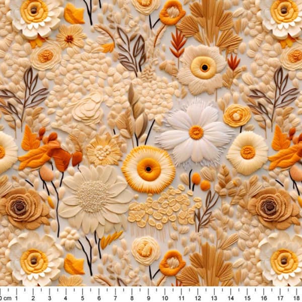 Tecido Tricoline Digital Flores Encanto Tons Amarelado 100% Algodão Patchwork Cozinha Chic Enxoval
