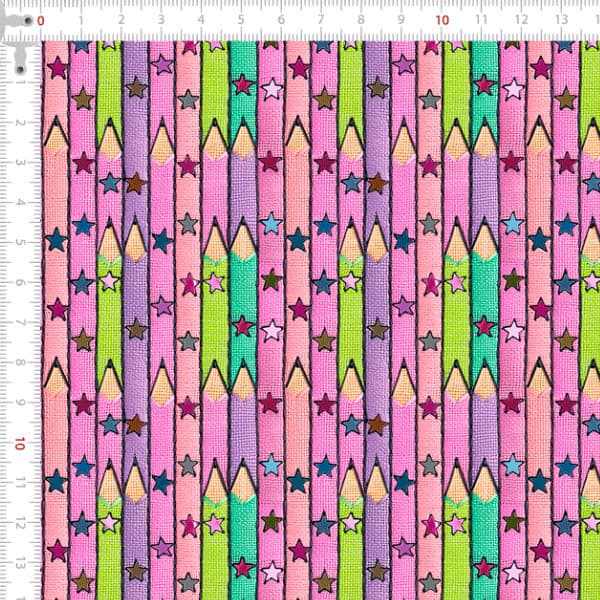 Tecido Tricoline Digital Lápis Estrelados - 100% Algodão Cozinha Chic Costura Criativa Quilting