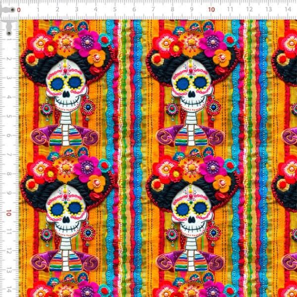 Tecido Tricoline Digital Alegría De Los Muertos 100% Algodão Confecção Fina Bolsas Luxo Quilting