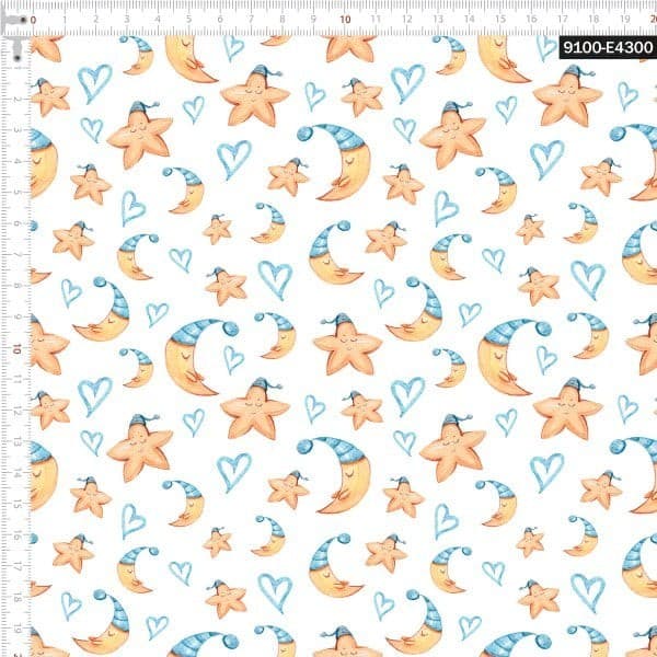 Tecido Tricoline Digital Lua E Estrelas Dormindo - 100% Algodão Enxoval Patchwork Cozinha Chic