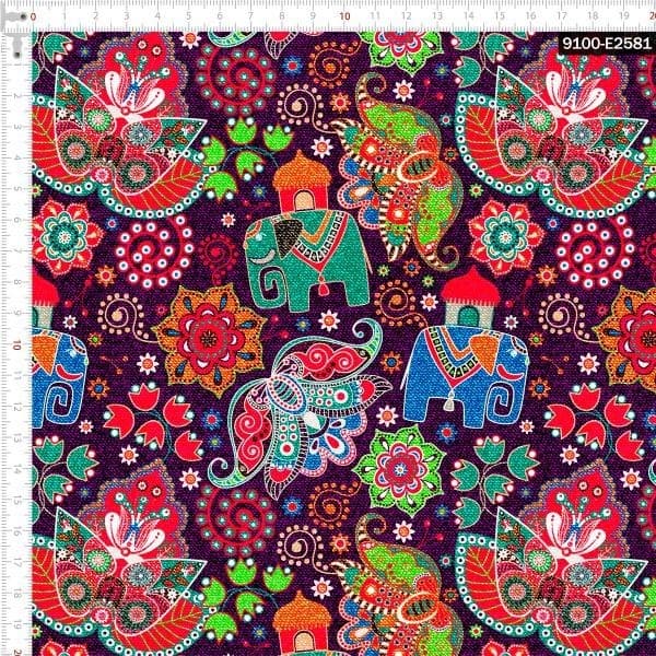 Tecido Tricoline Digital Elefante Indiano Personalizado 100% Algodão Cozinha Chic Confecção Fina