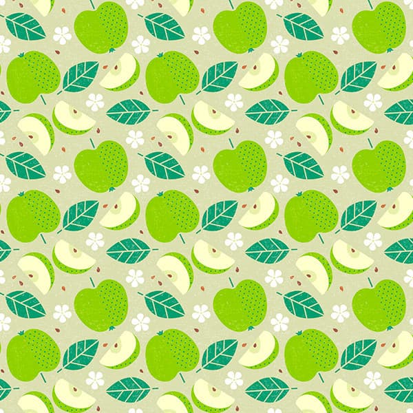 Tecido Tricoline Digital Maçã Verde Fundo Vintage 100% Algodão Artigos De Ateliê Confecção Fina