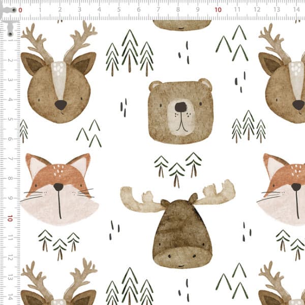 Tecido Tricoline Digital Animais Selvagens Fundo Branco 100% Algodão Bolsas Luxo Artigos De Ateliê