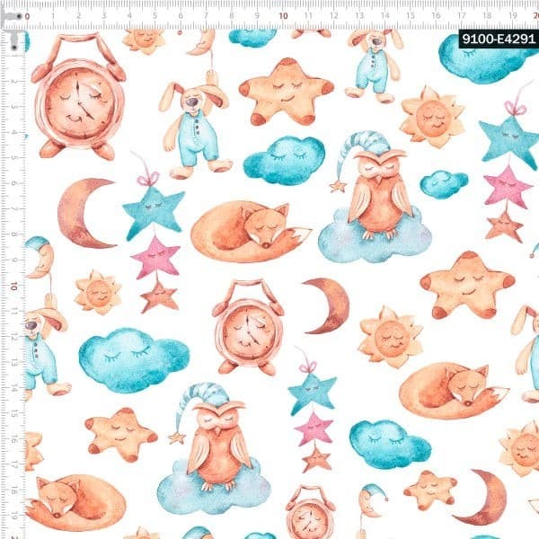 Tecido Tricoline Digital Animais Dormindo Enxoval 100% Algodão Bolsas Luxo Quilting Patchwork