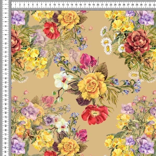 Tecido Tricoline Digital Floral Buquês De Aquarela Fundo Bege Personalizado 100% Algodão Patchwork