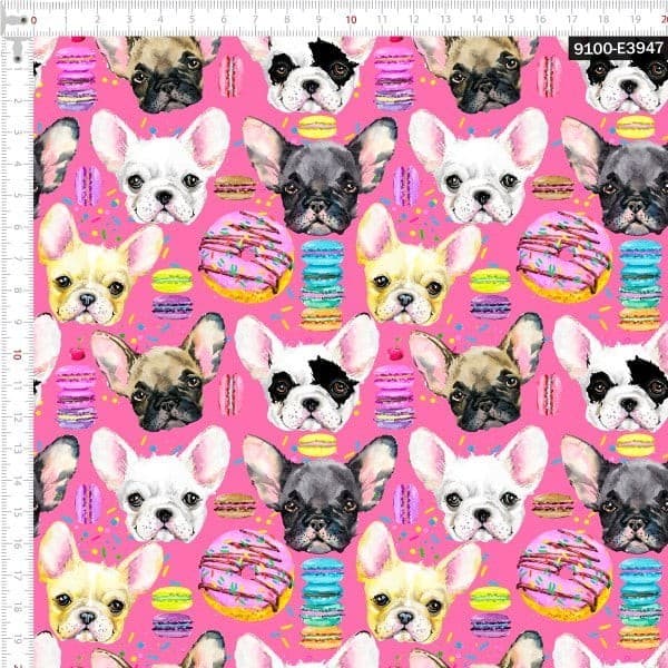 Tecido Tricoline Digital Cachorro E Biscoito Rosa 100% Algodão Quilting Cozinha Chic Mesa Posta