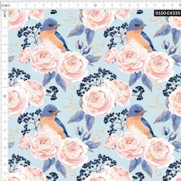 Tecido Tricoline Digital Floral Frutinhas E Passaros 100% Algodão Mesa Posta Qualidade Superior