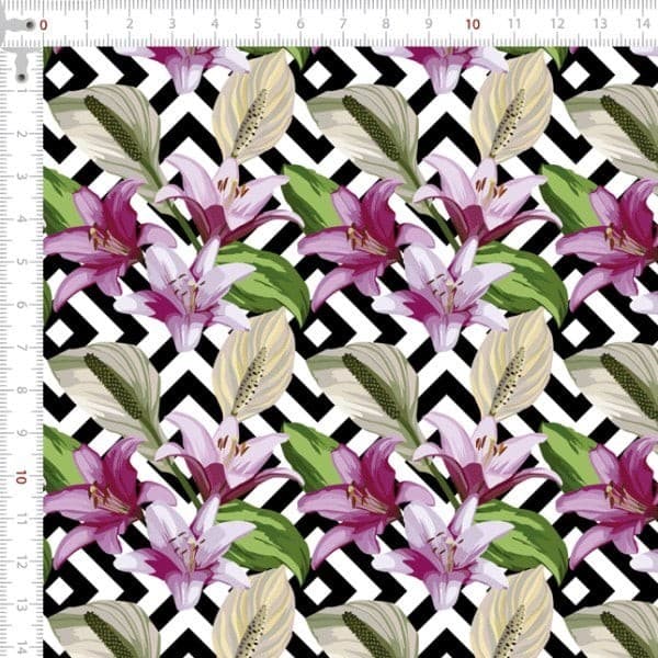 Tecido Sarja Impermeável Flores De Lírio Fundo Geométrico 100% Algodão Qualidade Superior Patchwork