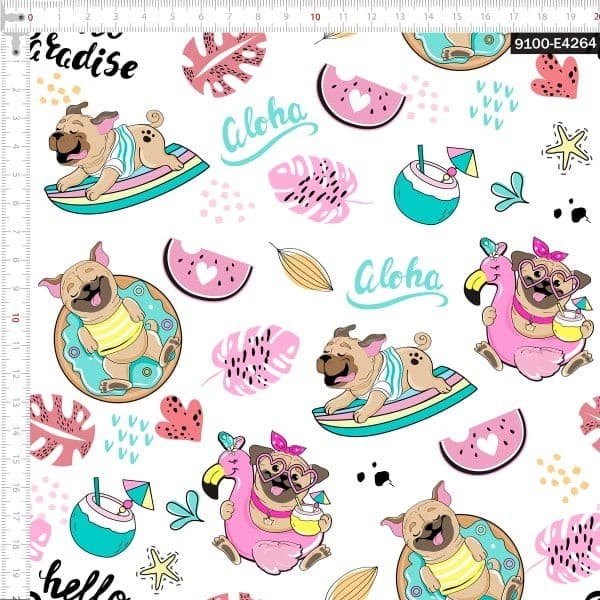 Tecido Tricoline Digital Cachorro Em Férias 100% Algodão Qualidade Superior Cozinha Chic Patchwork