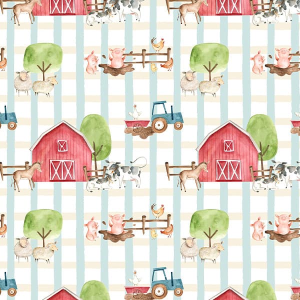 Tecido Tricoline Digital Fazendinha Listrado 100% Algodão Artigos De Ateliê Enxoval Patchwork