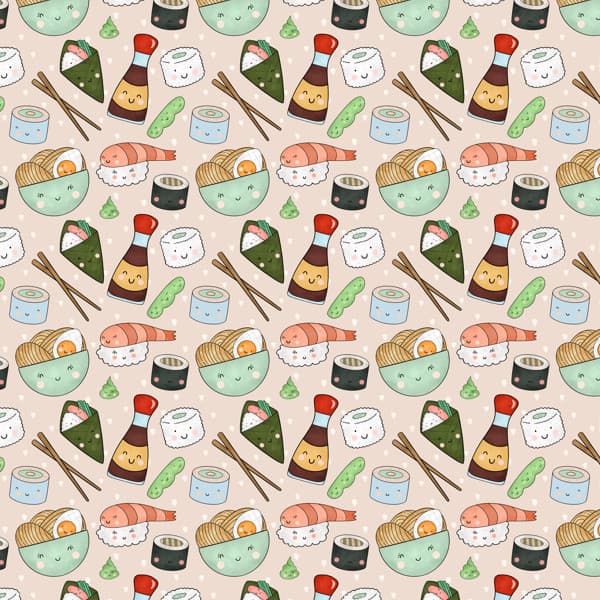 Tecido Tricoline Digital Festival Do Sushi Mesa Prato 100% Algodão Enxoval Patchwork Quilting