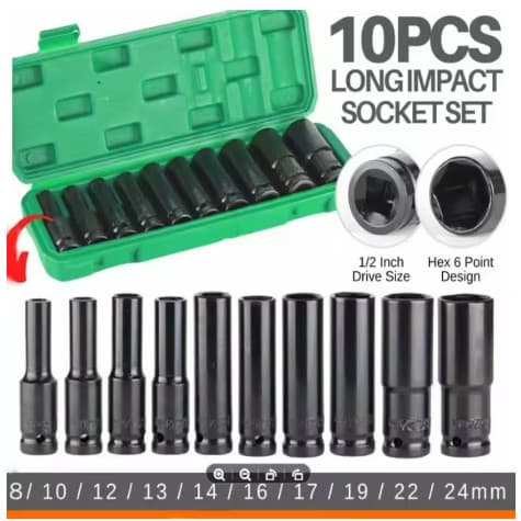 Conjunto de Ferramentas de Reparo com Soquete de Impacto 10 Peças/ Chave de Fenda e Brocas 1/2 ''