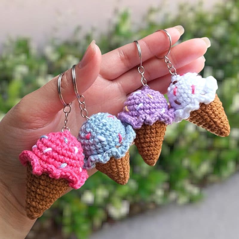 Kit com 3 chaveiros sorvetinhos chaveiro em amigurumi de crochê chaveiro de sorvete