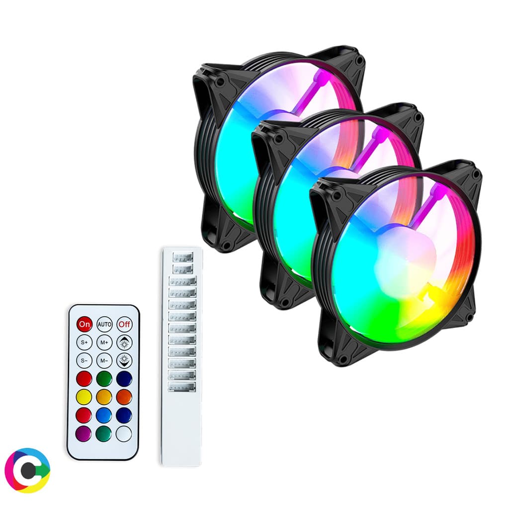 Kit 3 Cooler Fan Gamer RGB LED Rainbow + Mini HUB com Controle 6Pin 4Pin CPU PC Gamer Clanm