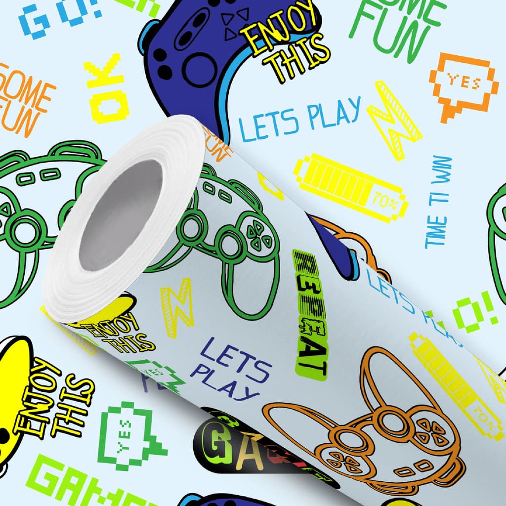 Papel de Parede Vinílico Azul Video Game Controles Adesivo Resistente