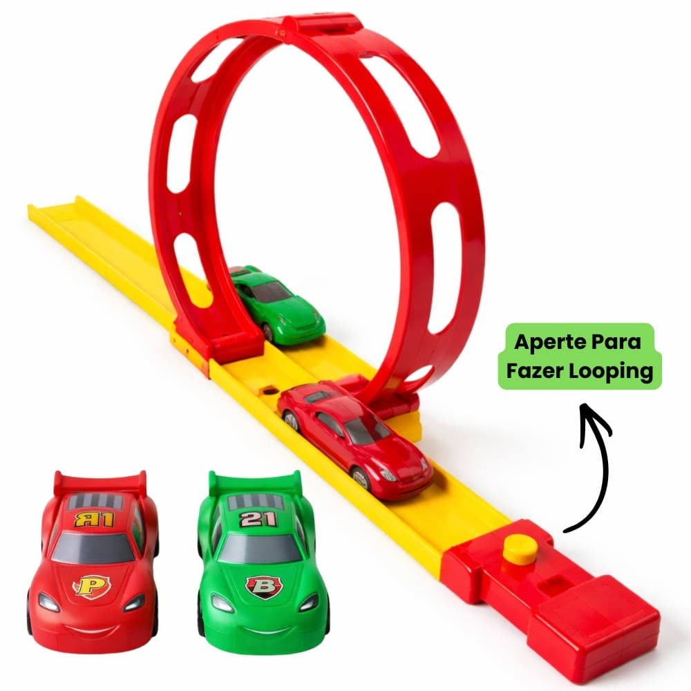 Pista de Carrinho Com Looping Radical Infantil + 2 Carros Lançador Brinquedo Menino