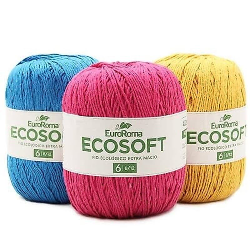 Barbantes Ecosoft 6 8/12 de 422 gramas; Barbante Eurororoma 4/6 Ecosoft; Barbantes para crochê.