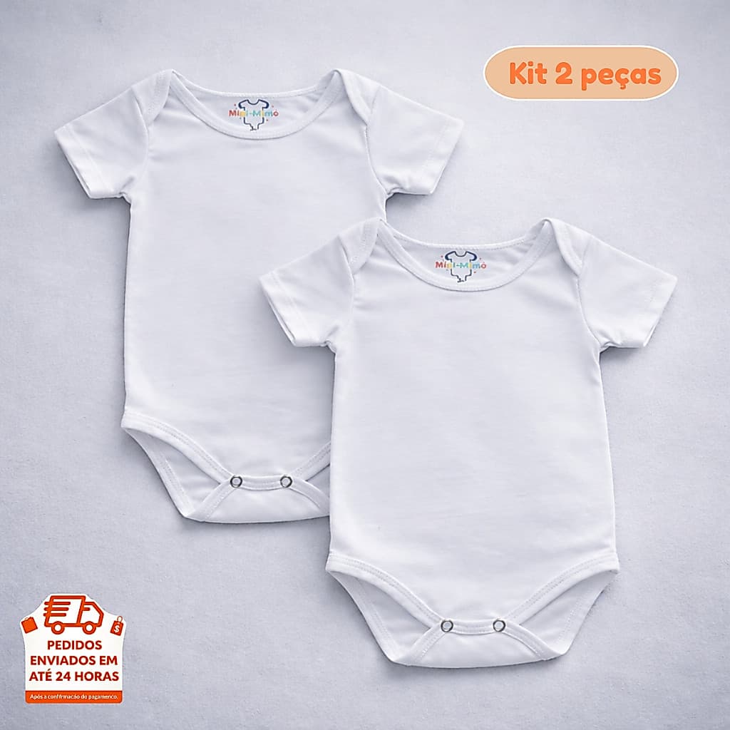 Kit 2 Body Bebê Básico Liso Manga Curta Algodão Enxoval Unissex 100 Algodão