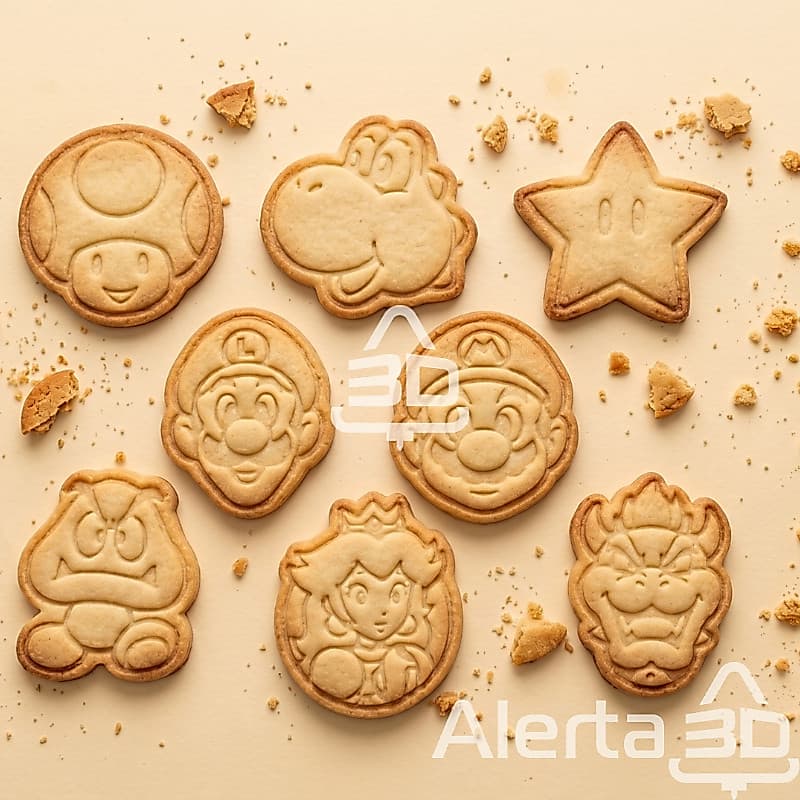 Kit 7 cortadores e marcadores de biscoito/massinha de modelar - Super Mario