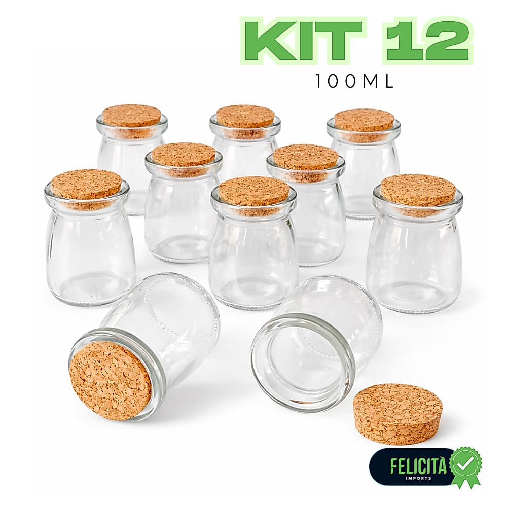 Vidro Com Tampa De Cortiça Kit 5, 10, 12 Pote de Vidro Com 100ml Porta tempero Condimentos Potinho