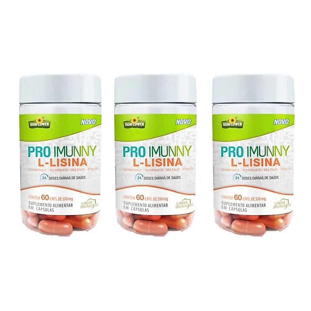 KIT 3X Lisina 500mg / Vitamina D 2000 UI , Zinco , Selênio , Vitamina C , Pro Imunny Capsulas 600Mg
