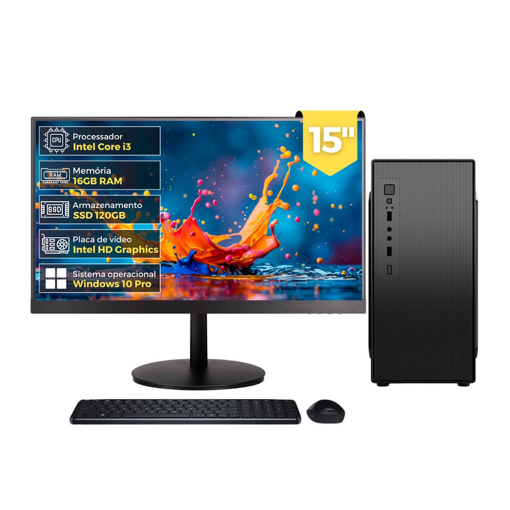 Computador 2Eletro Lite Intel Core i3, 16GB RAM, SSD 120GB, Monitor LED 15" Windows 10 - CD2E-LI103