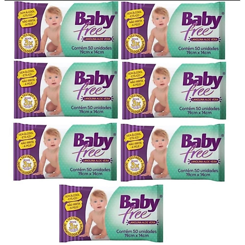 Kit C/7 Lenços Umedecidos Baby Free Toalha Umedecida - Original Qlb