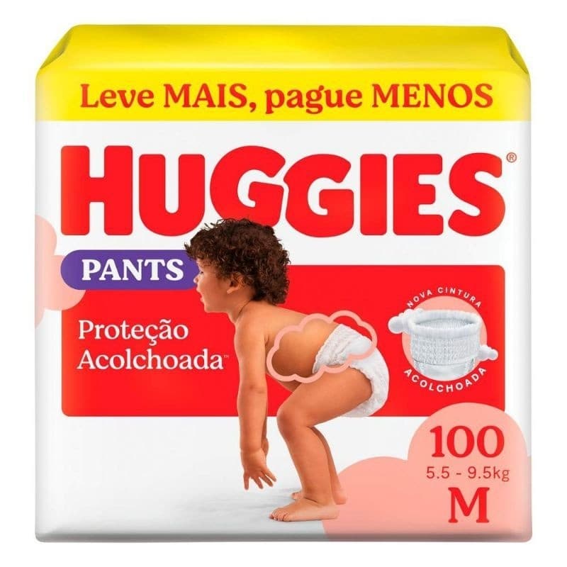 Fralda Huggies Pants Proteção Acolchoada M 100 Unidades 5,5 a 9,5kg Original