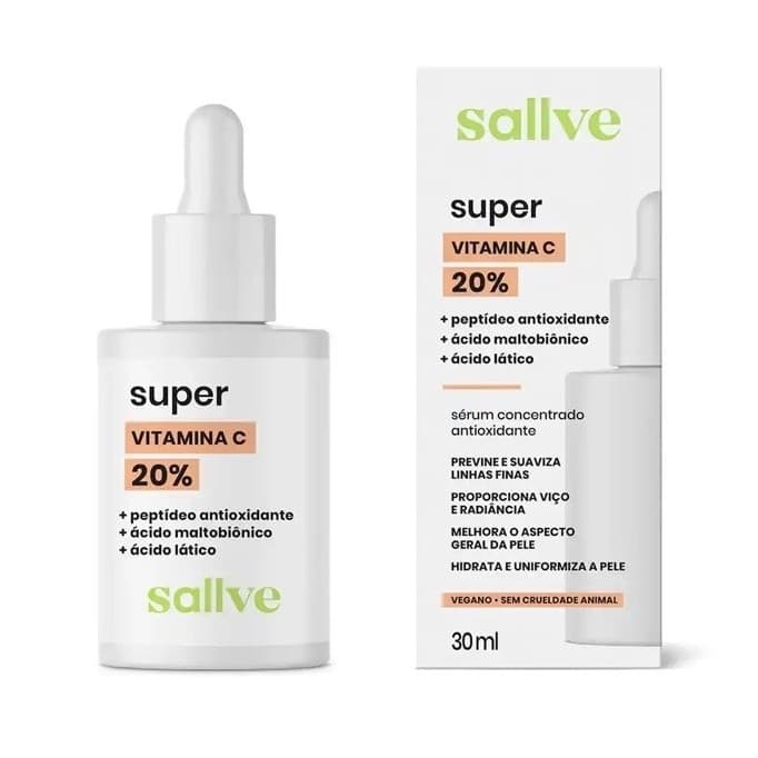 Sérum Facial Sallve Super Vitamina C 20% 30ml com Gotinha Vegano Sem Crueldade Animal