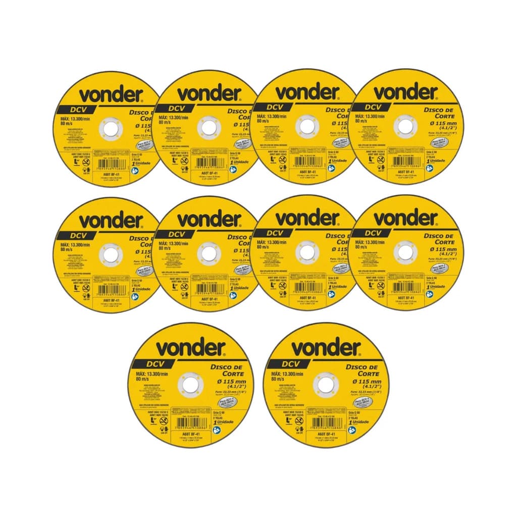 Kit 10 Discos De Corte 115mm X 1mm X 22,23mm Esmerilhadeira