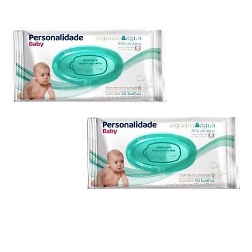 Kit com 2 Lenços Umedecidos Algodão E Agua Personalidade Baby com 50 un