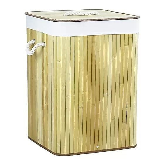 Cesto Retangular de Bambu Forrado Roupas Sujas Banheiro E Lavanderia - Mek