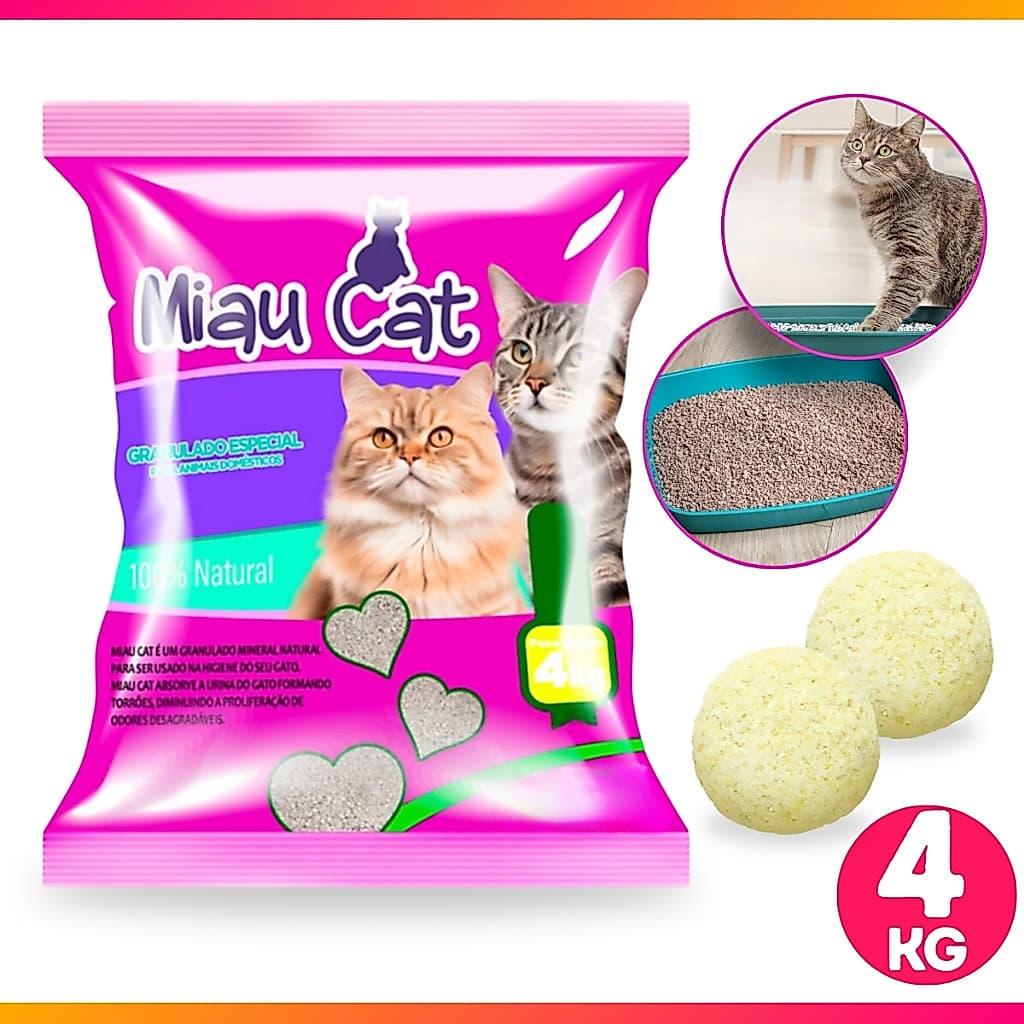 Pacote de Areia Sanitária Antiodor Tira Cheiro Miaucat Para Gatos Tradicional 100% Natural